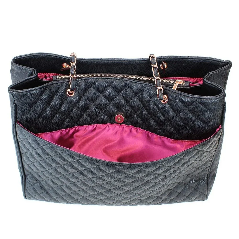 New Le Bag Quilted Travel Tote and Laptop Handbag, Black